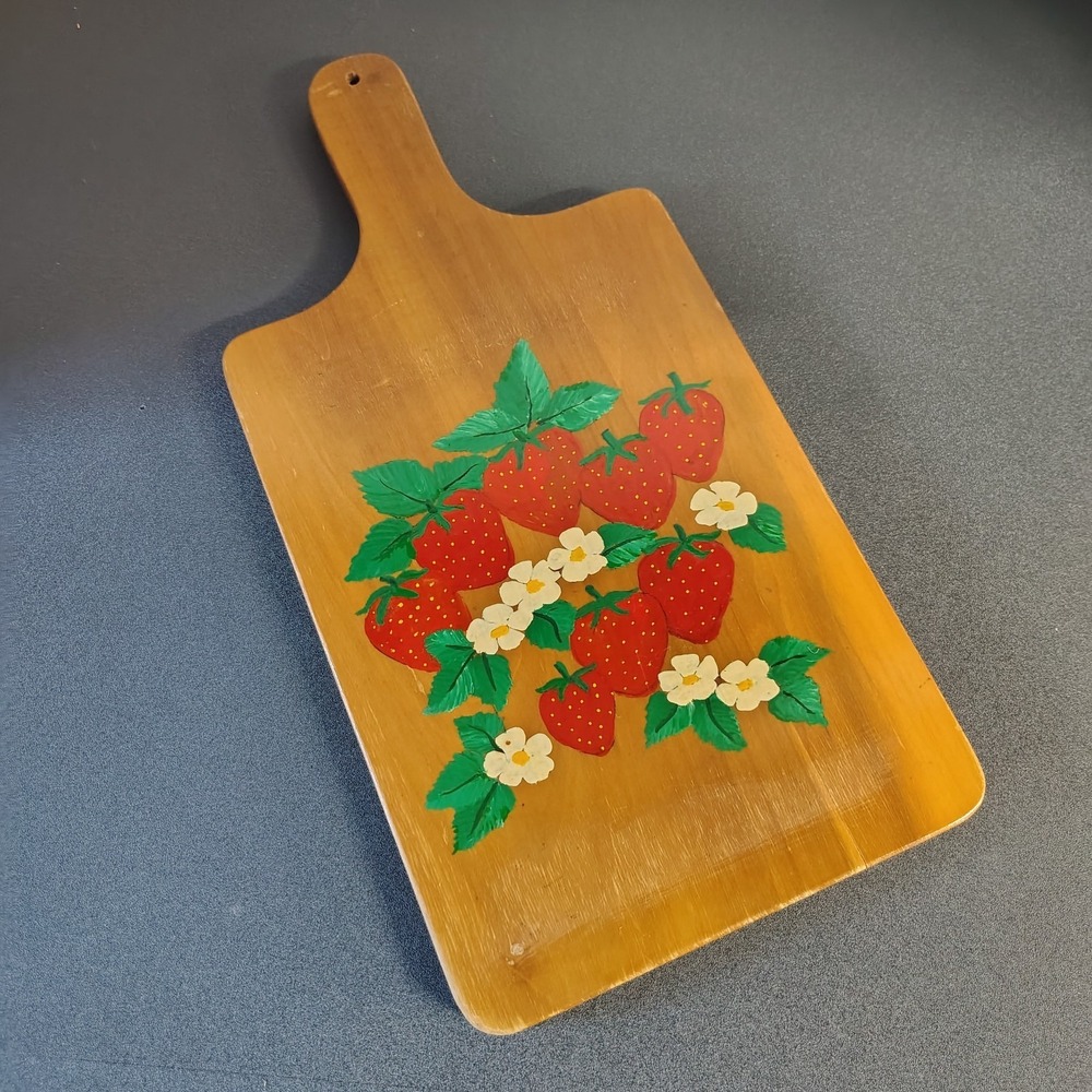 Handpainted Strawberry Wood Cutting Board Wall Hanging Decor Country Home